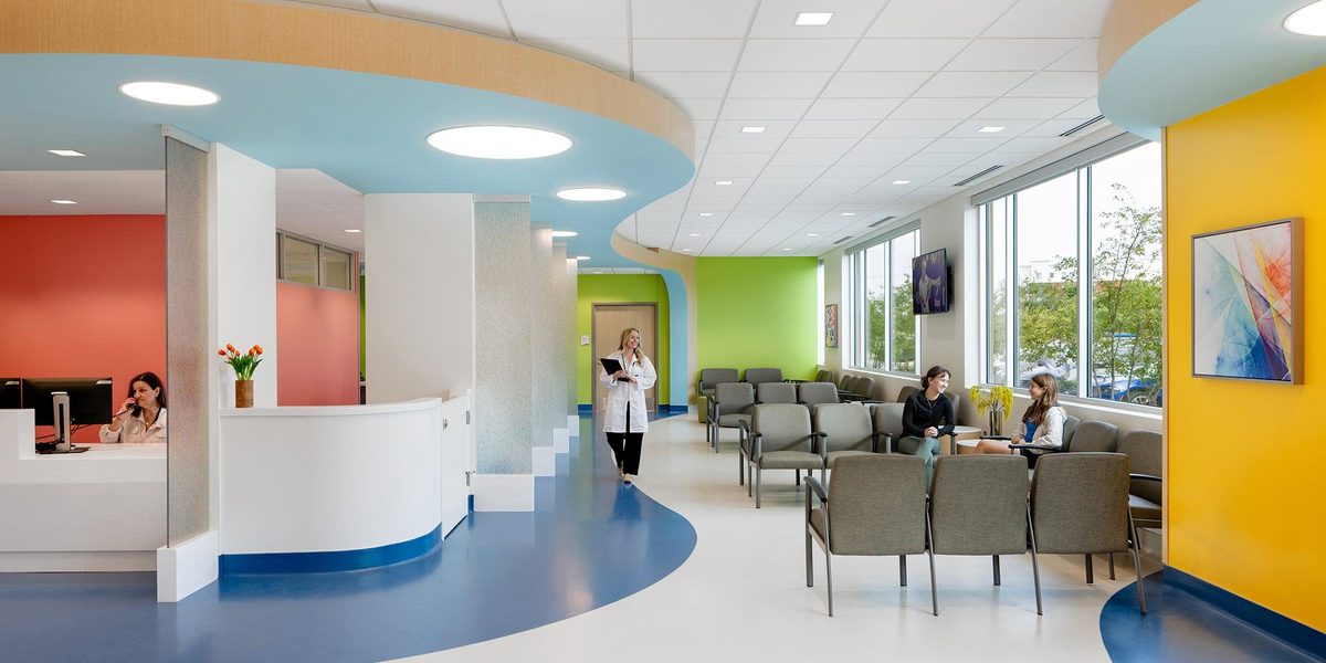 The reception and waiting area of a large multi-provider clinic.